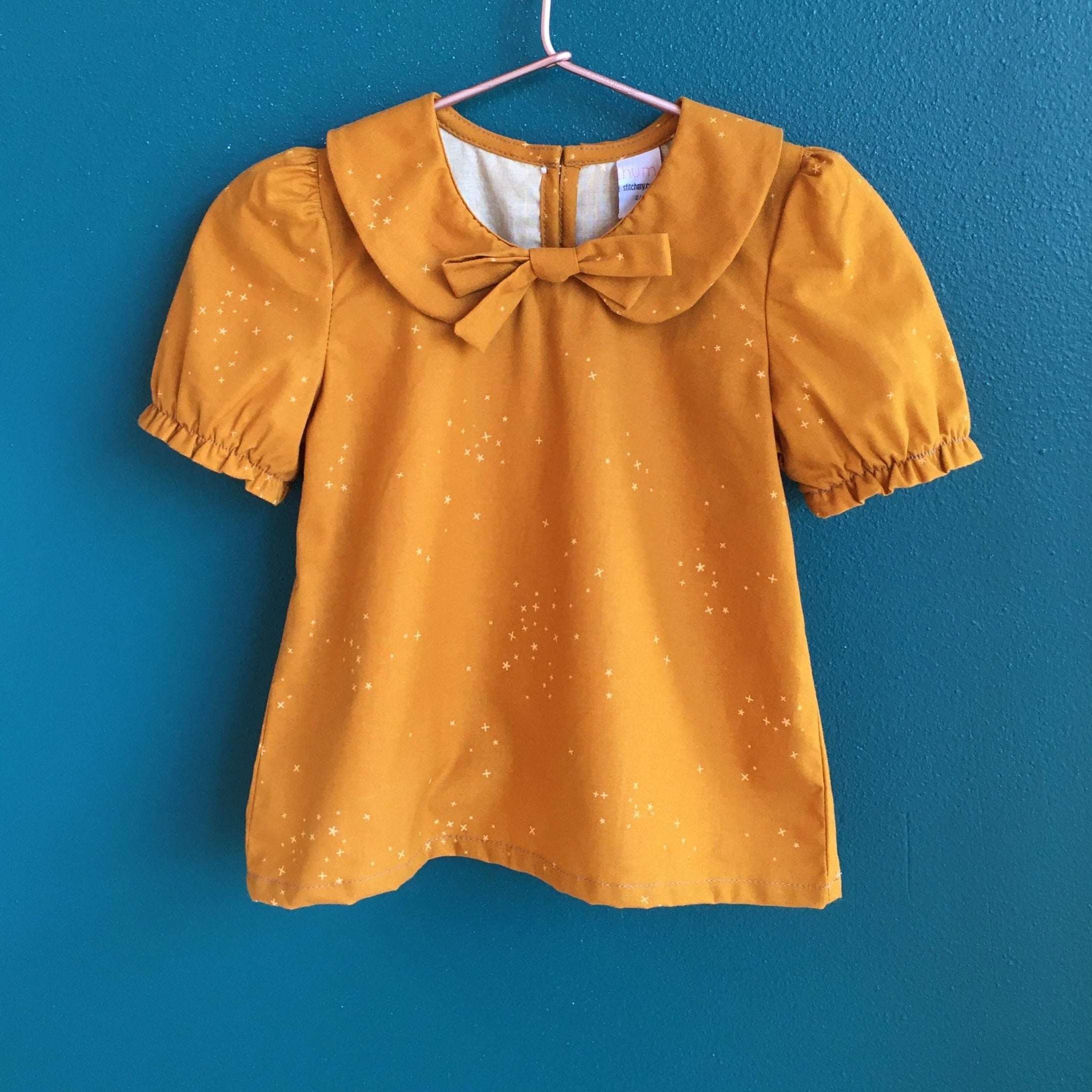 The Sylvie Peter Pan Collar Top - Mustard Stars  - SALE