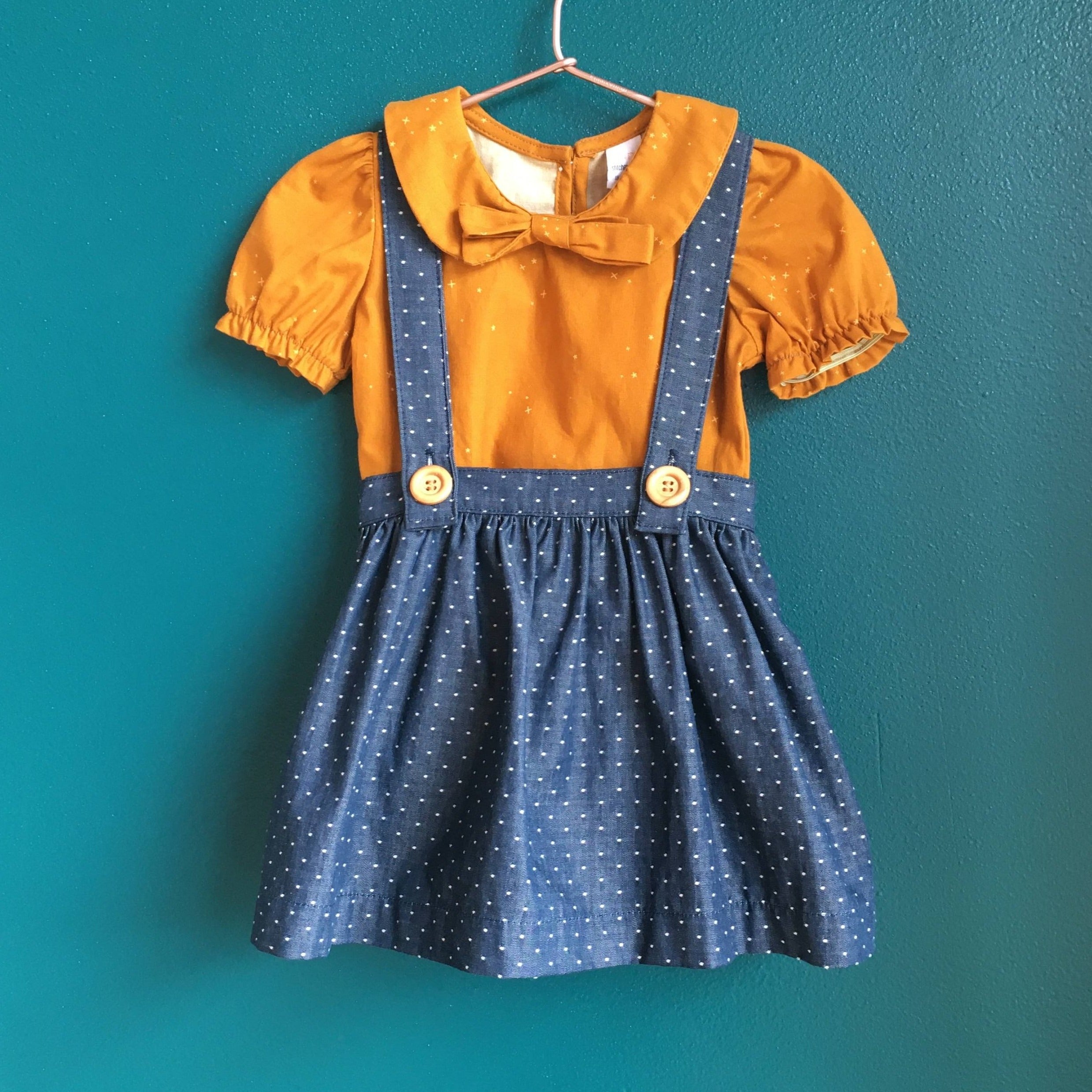 The Sylvie Peter Pan Collar Top - Mustard Stars  - SALE