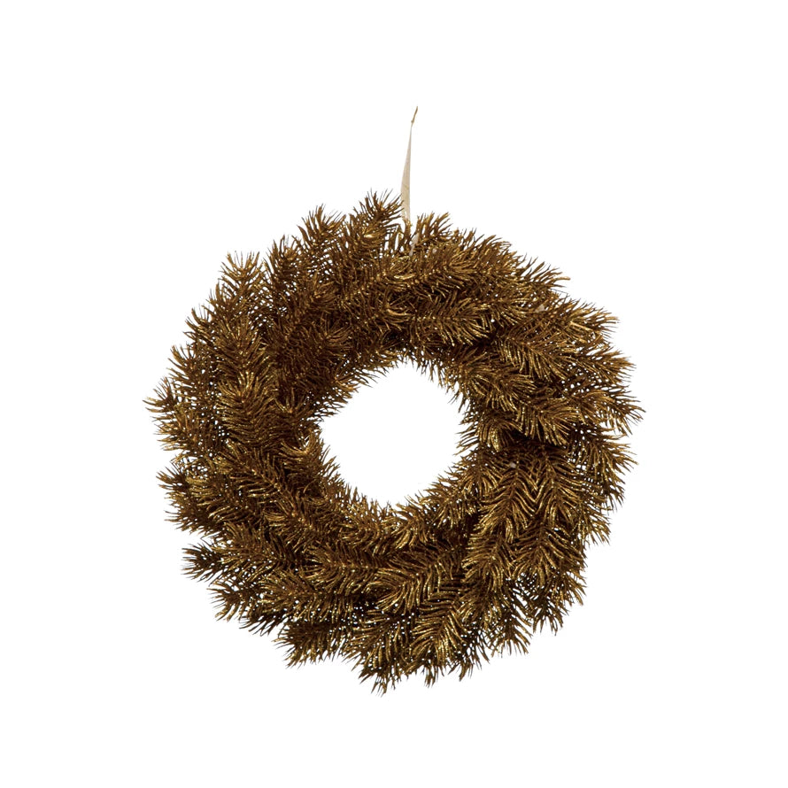 Round Faux Pine Wreath - Gold Finish     Sizes   11.0 x 11.0 x 2.5